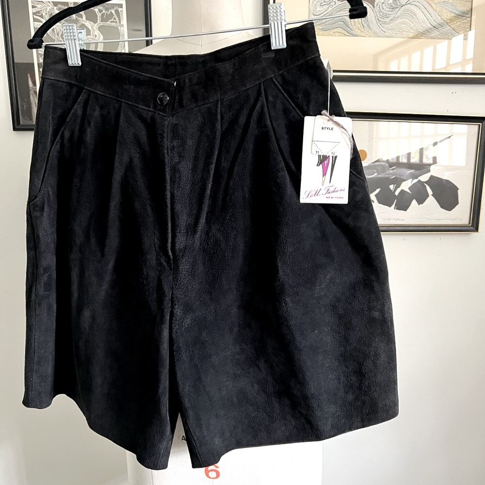 Vintage Black Suede Bermuda Shorts Deadstock S/M